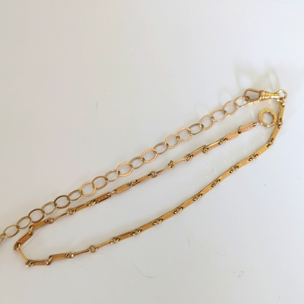Sturdy Art Deco antique ornate link watch chain necklace dog clip bolt clasp